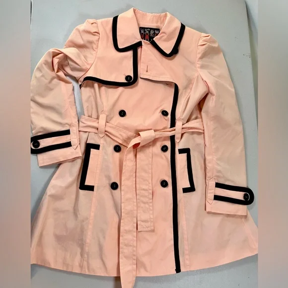 XXI twist Elegant Women's Double feasted Peach/black Trench Coat, M , NWT - Picture 11 of 17
